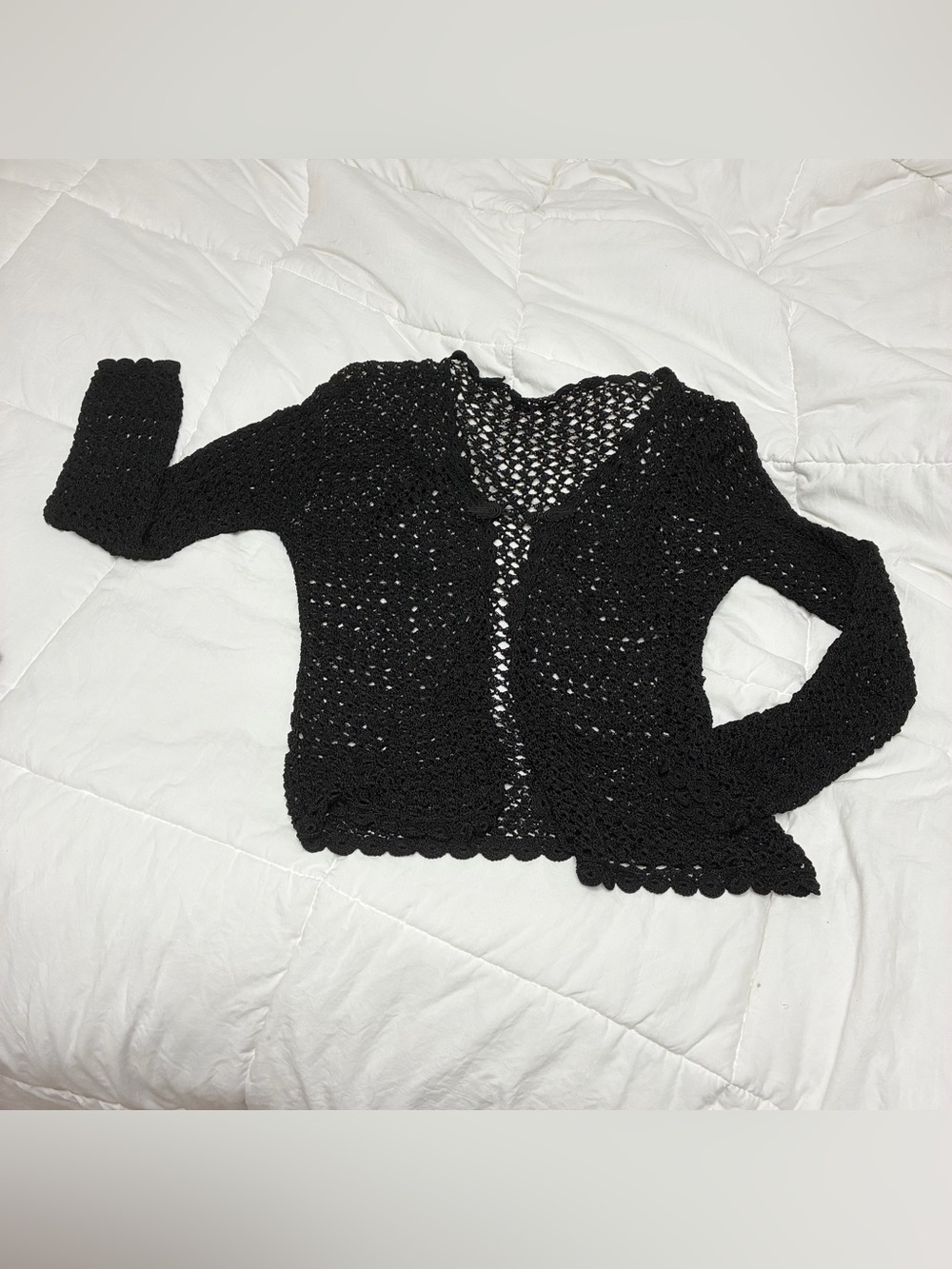 Black Crochet Knit Cardigan Sweater